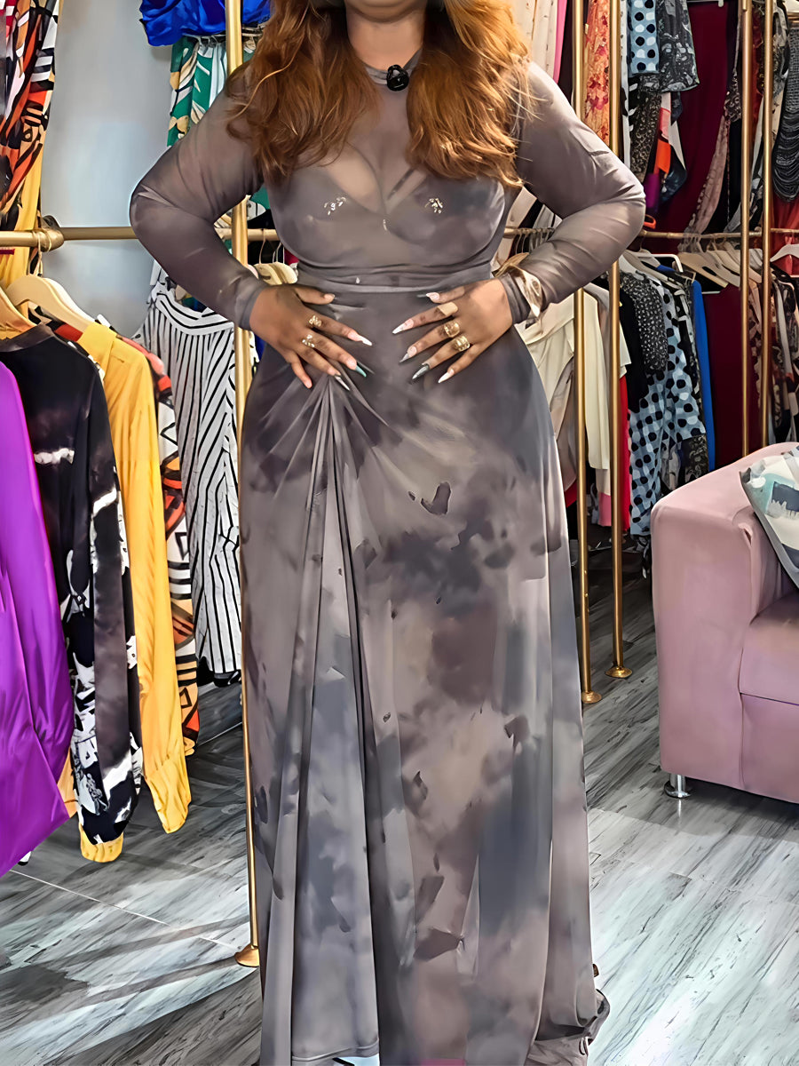 Printed Hollowed Out Two Pieces Dress