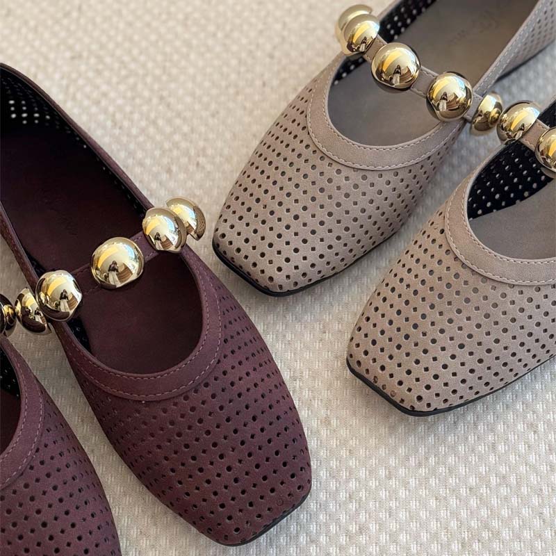 Round Toe Cut-out Ballet Shoes Flat Fishnet Shoes