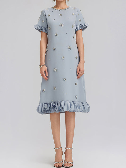 Elegant Beaded Floral-Trim Dress