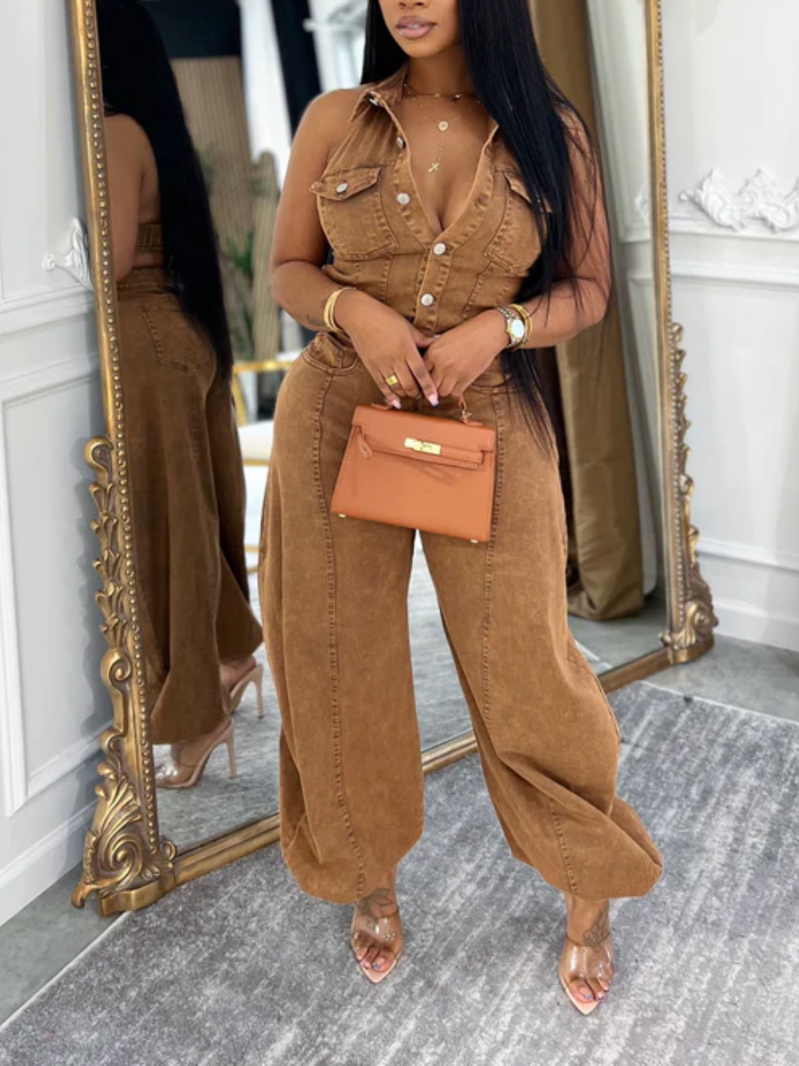 Denim Wide-Leg Jumpsuit