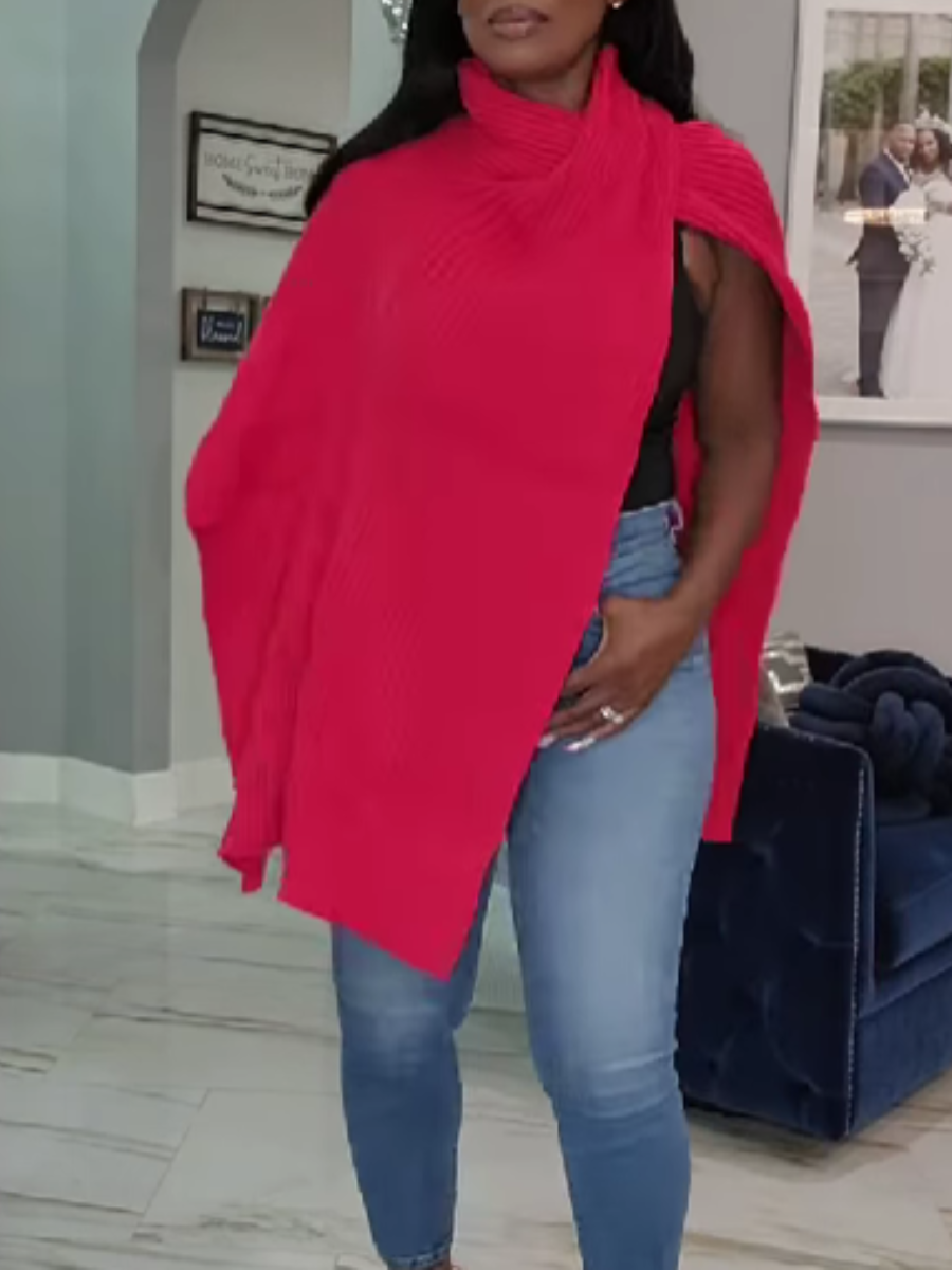 Knitted Turtleneck Split Top