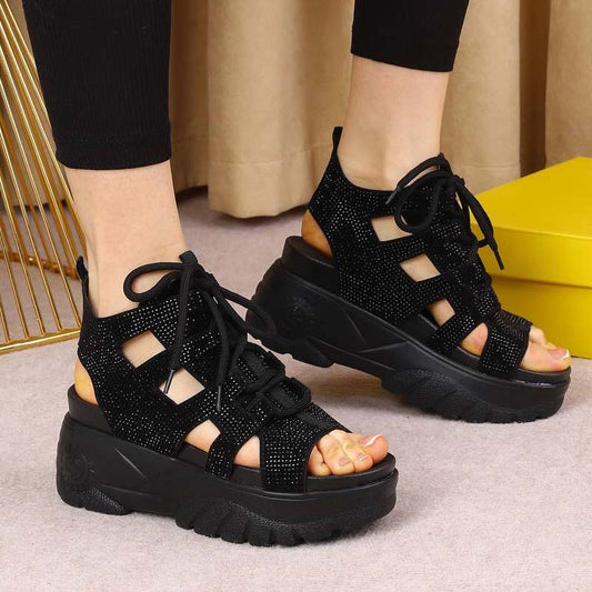 Rhinestone Sparkle Fish-toe Platform Roman Sandals