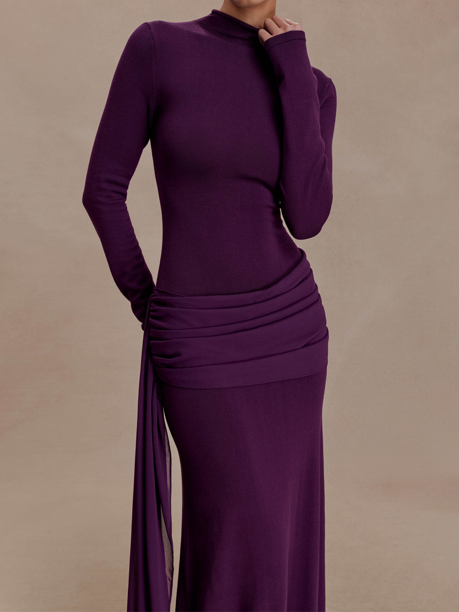 Elegant High Neck Knitted Maxi Dress