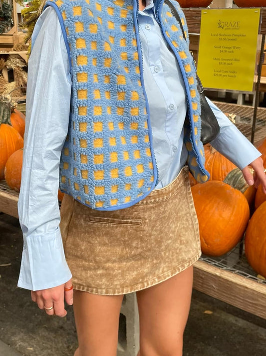 Plush Plaid Stand-collar Sleeveless Vest