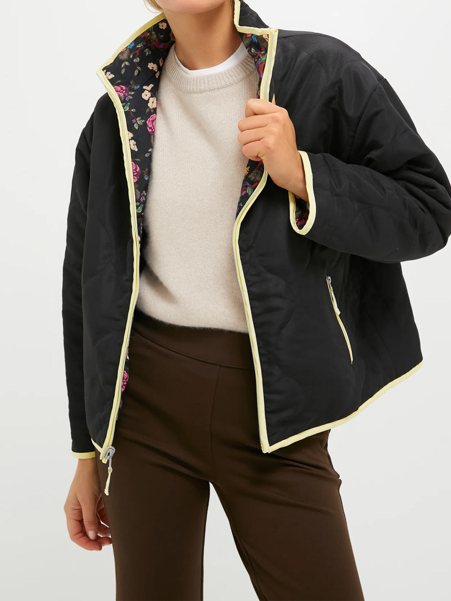 Reversible Front Zip Floral Print Coat