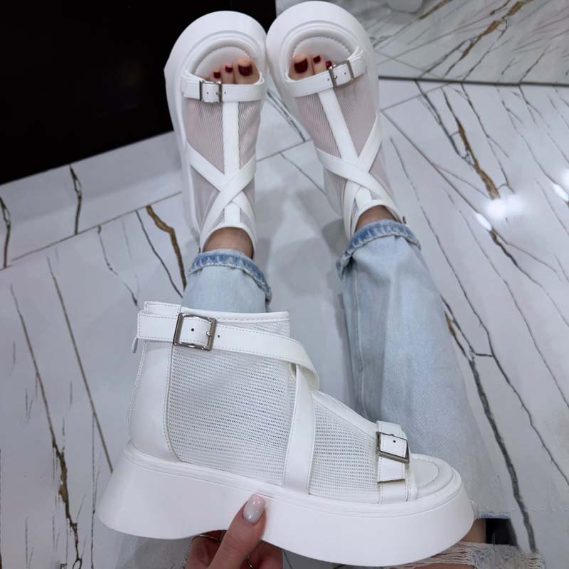 Gauze Platform Fish-toe Gladiator Sandals