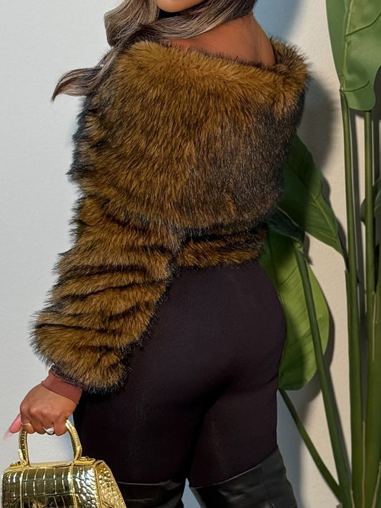 Fashion Fuzzy Skew Neck Top