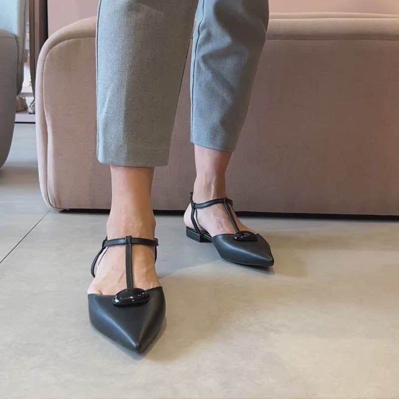 Elegant Leather Ankle - Strap Pointed Flats