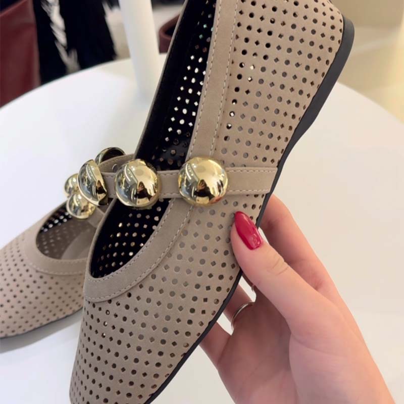 Round Toe Cut-out Ballet Shoes Flat Fishnet Shoes