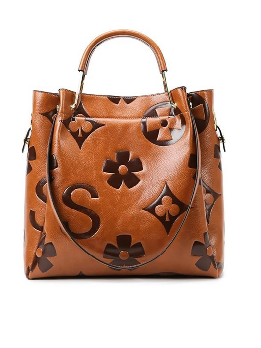 Floral-Embossed Leather Bag