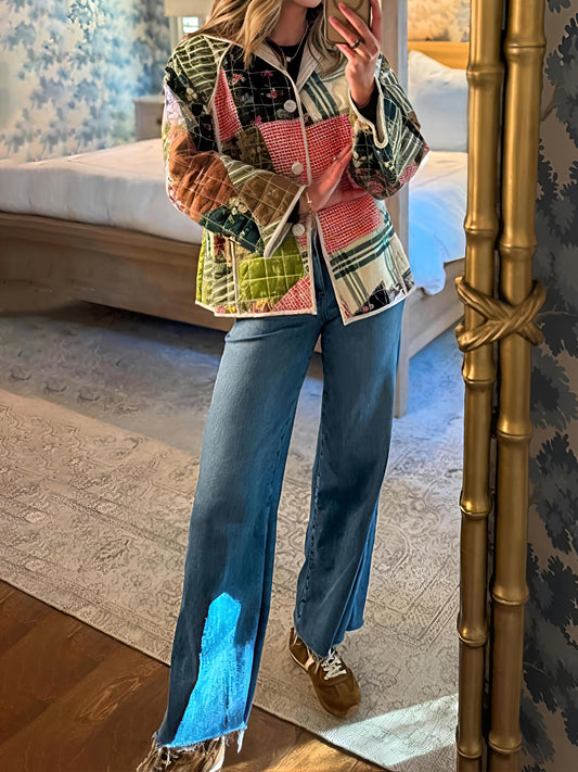 Asymmetrical Print Patchwork Loose Jacket