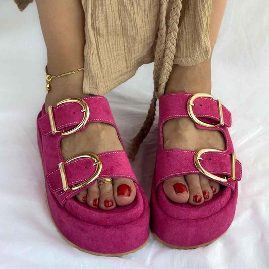 Casual Beach Platform Buckle Slippers