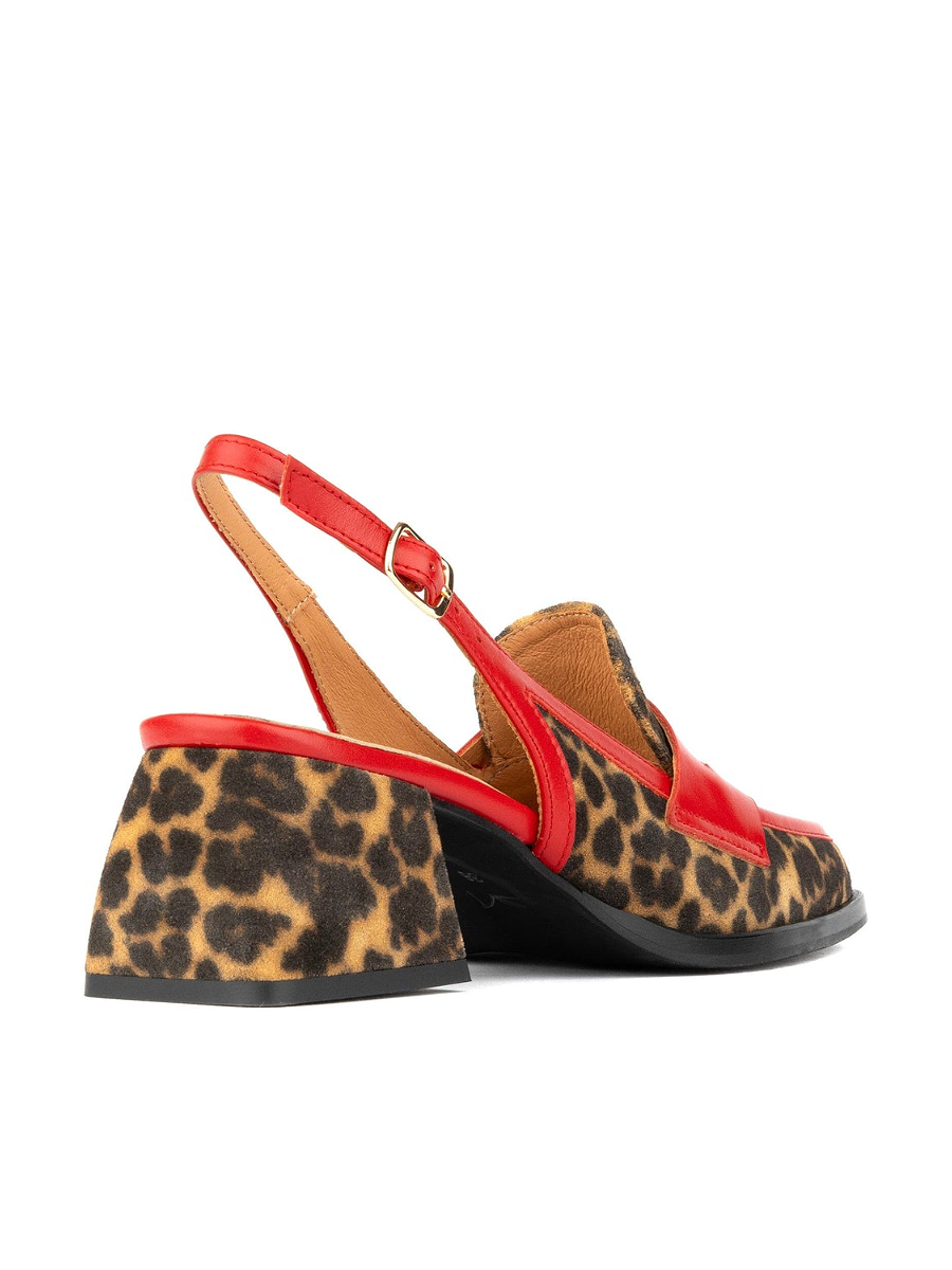 Leopard-Print Red Thick-Heeled Sandals