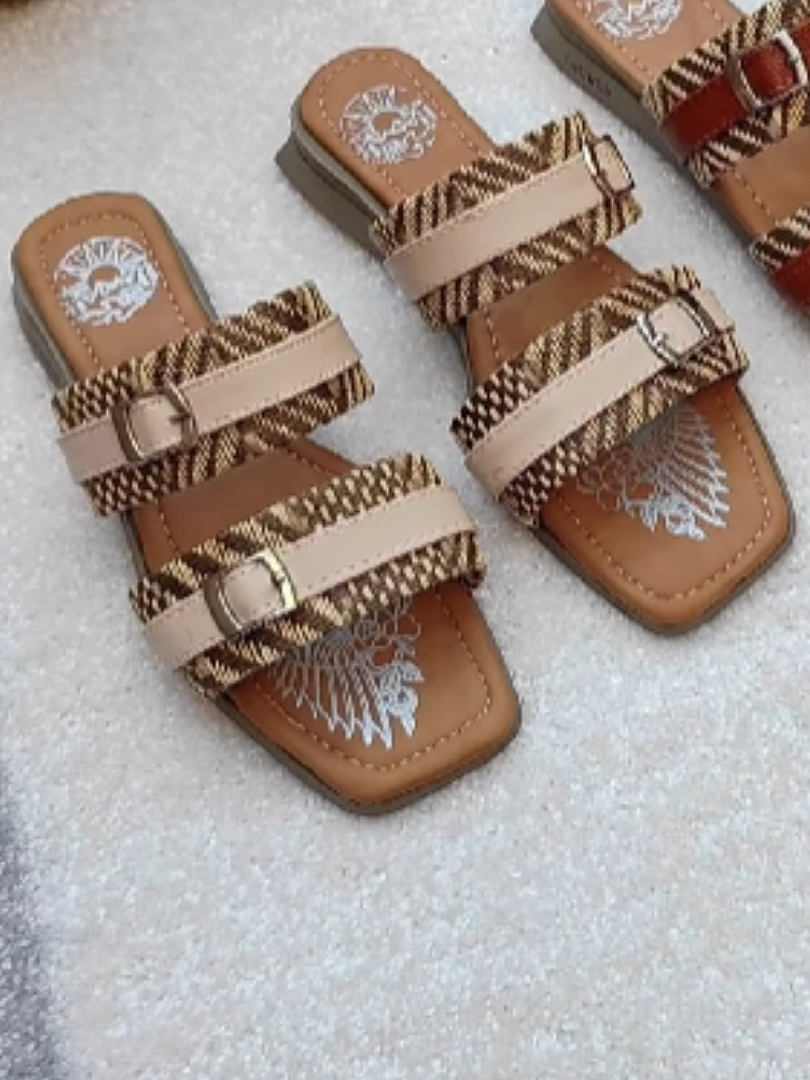 Leather Double-Button Flat Sandals