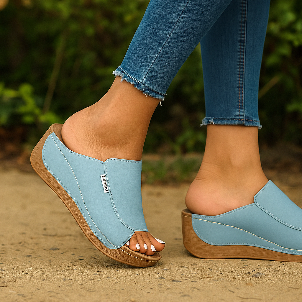 Peep Toe Wedge Slide Sandals