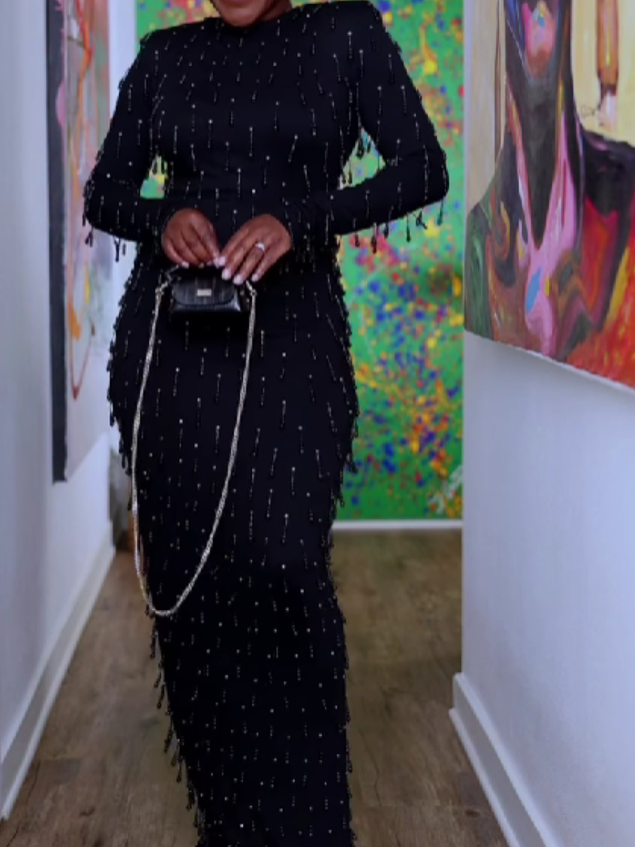 Slim-Fit Dress With Beaded Pendant