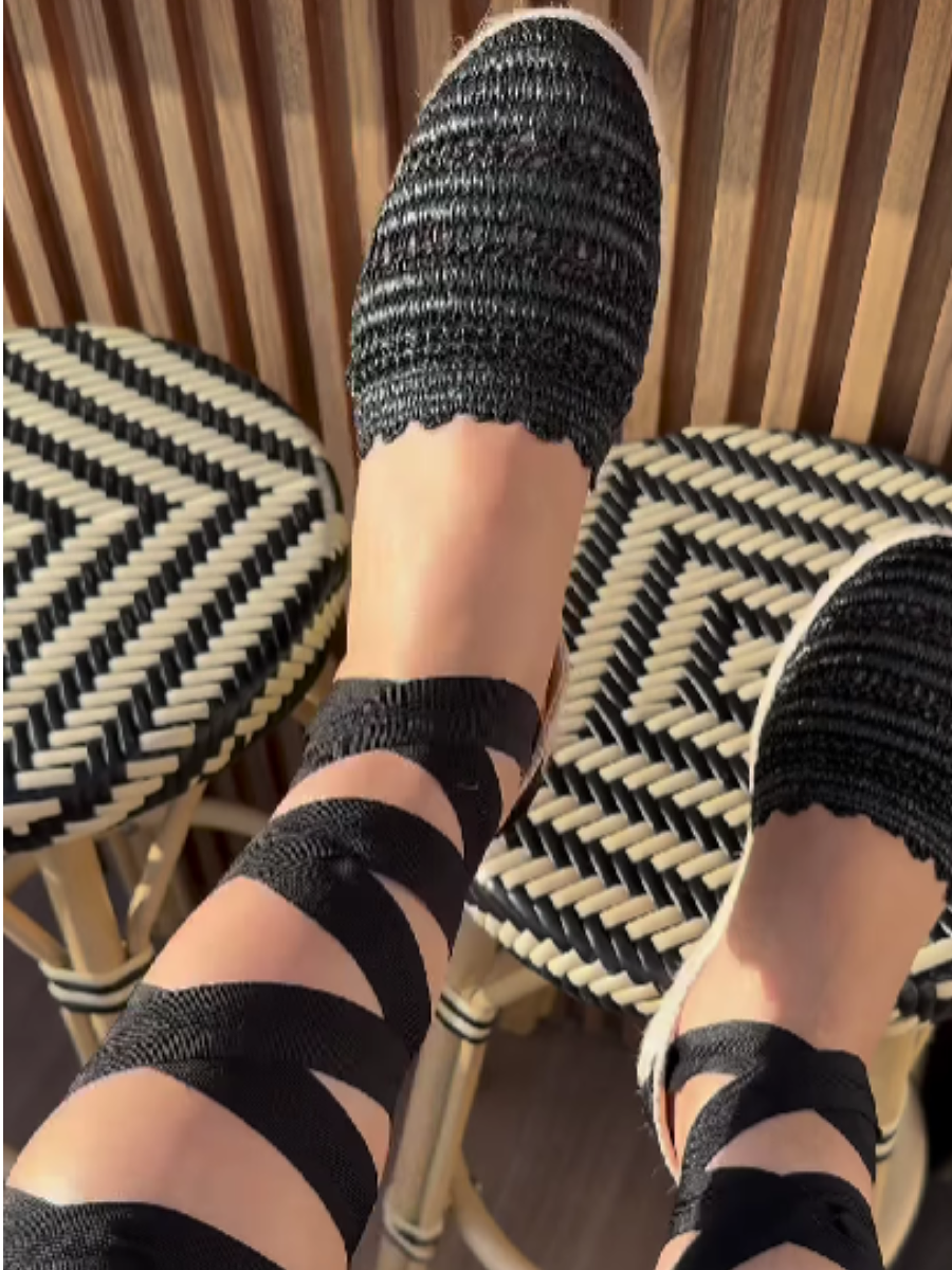 Woven Cutout Heap Tie-up Sandals