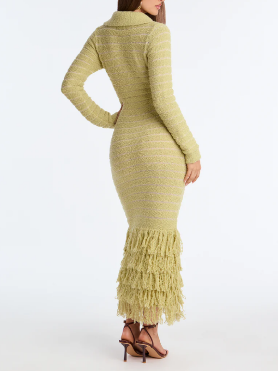 Fringed Sweater Maxi Dress