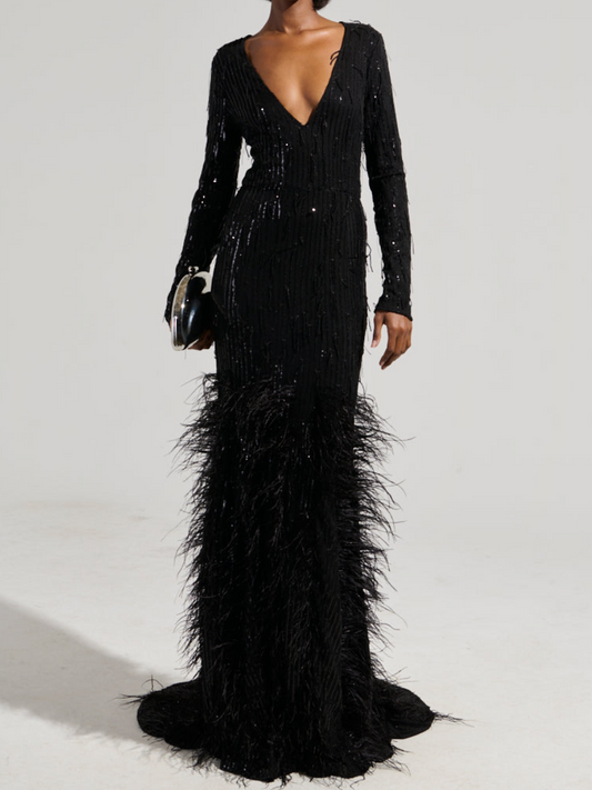 Feather Sequin Detail Dress