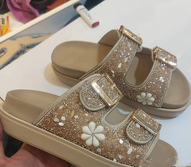 Rhinestone Metal Buckle Flat Sandals
