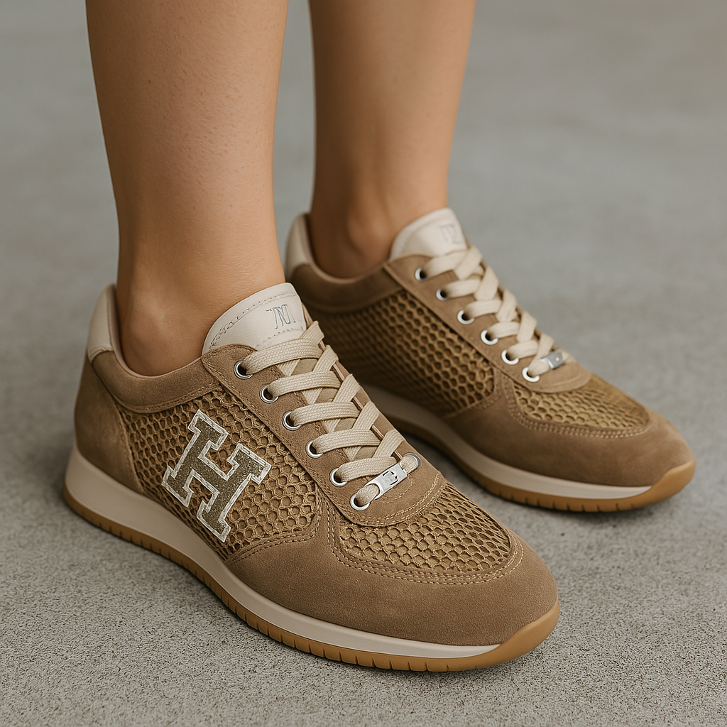 Mesh and Suede Sneakers with Embroidered Logo