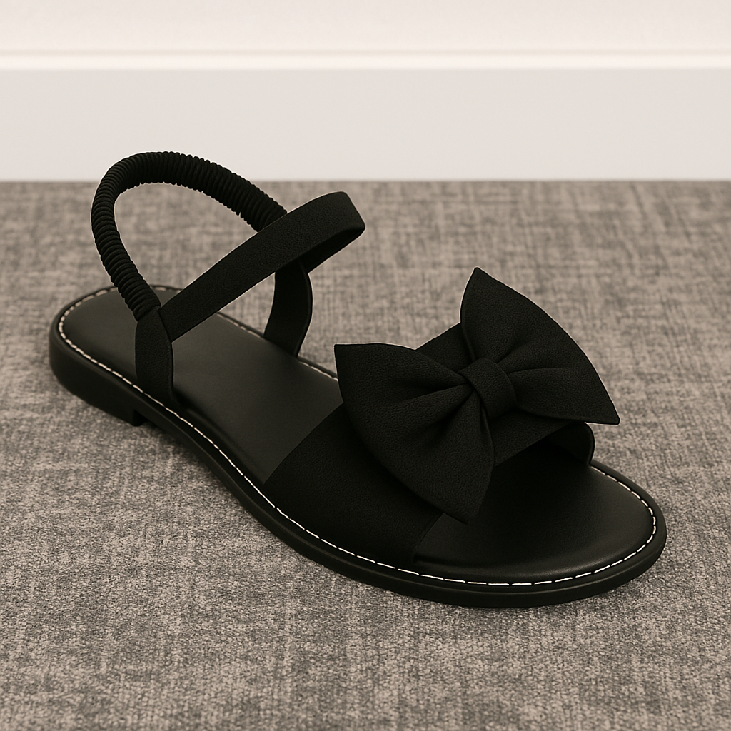 Black Bow - Embellished Ankle - Strap Sandals