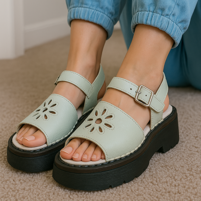Floral - Cutout Light Green Platform Sandals