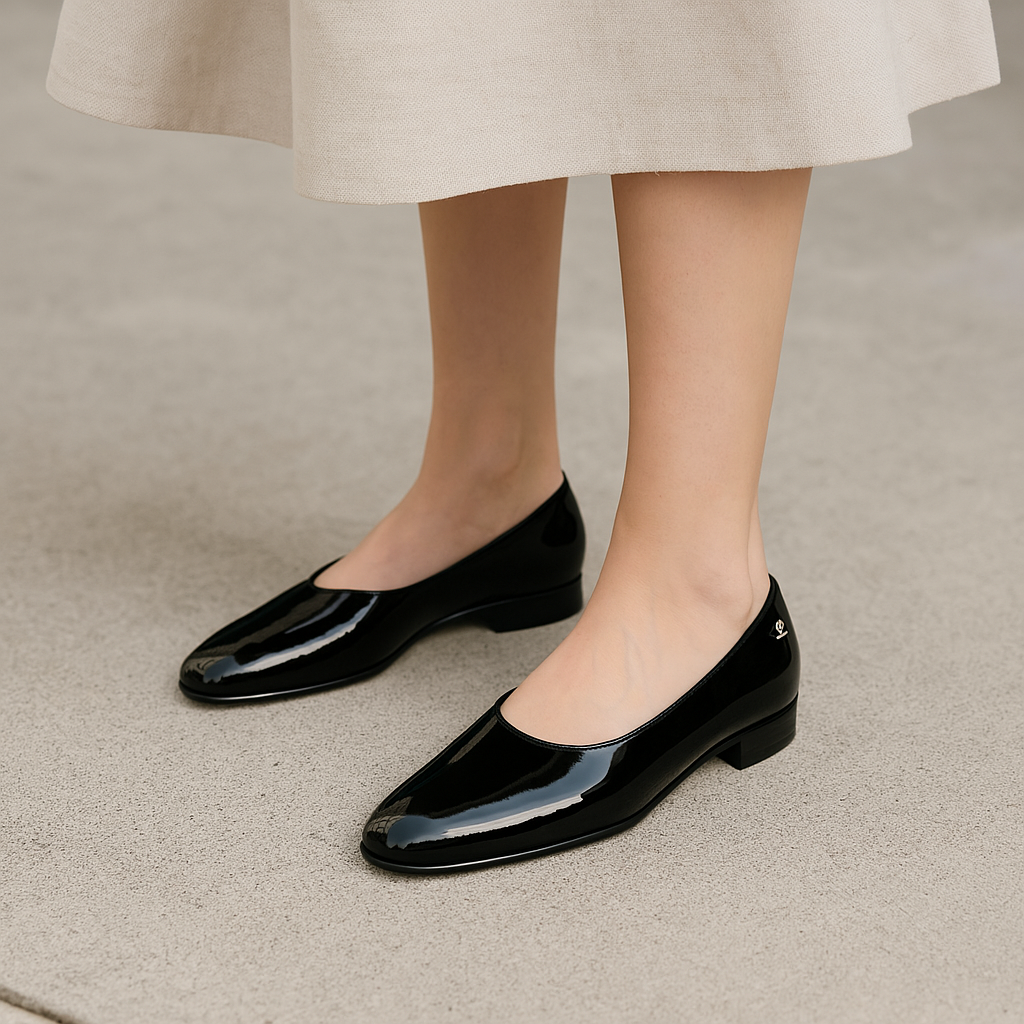 Black Patent Leather Low - Heel Flats