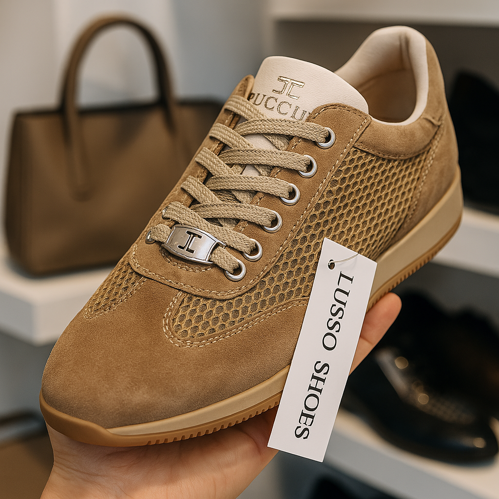 Mesh and Suede Sneakers with Embroidered Logo