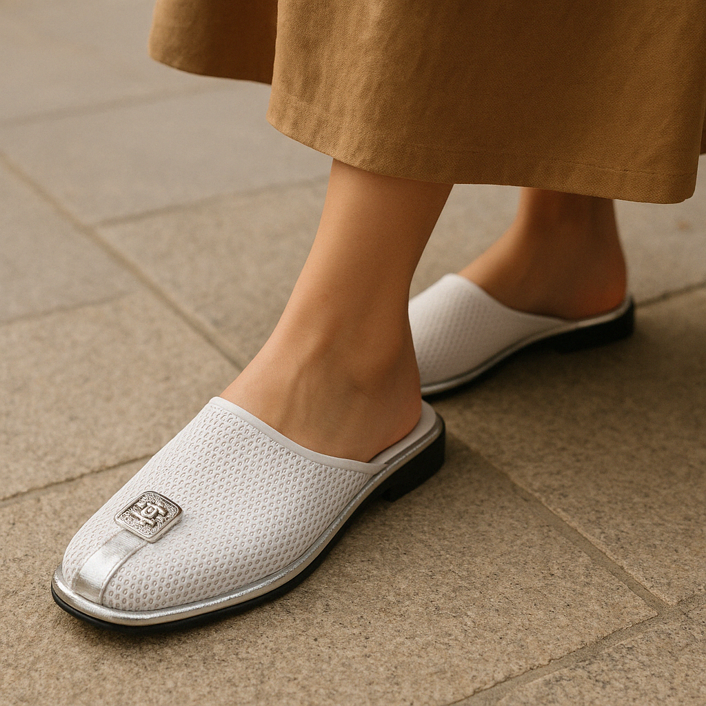 Mesh And Metallic Mules