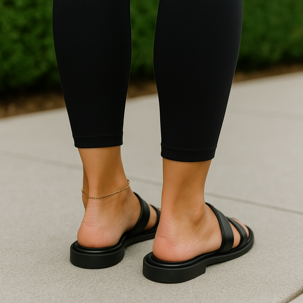 Cut - Out Slide Sandals with Contrast Design