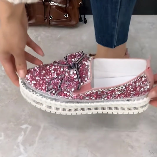 Glitter Bow Embellished Platform Loafers