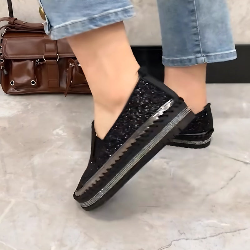 Sparkling Black Slip On Loafers