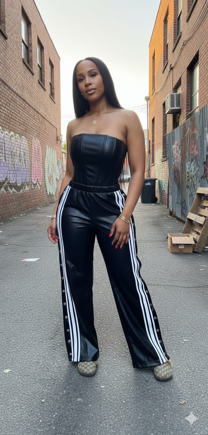 Black Faux Leather Two Piece Set