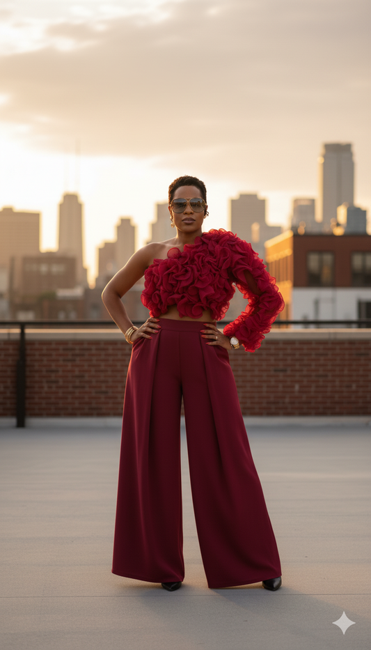 Magenta Ruffled One - Shoulder Set