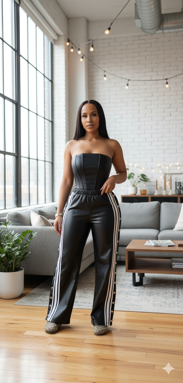 Black Faux Leather Two Piece Set
