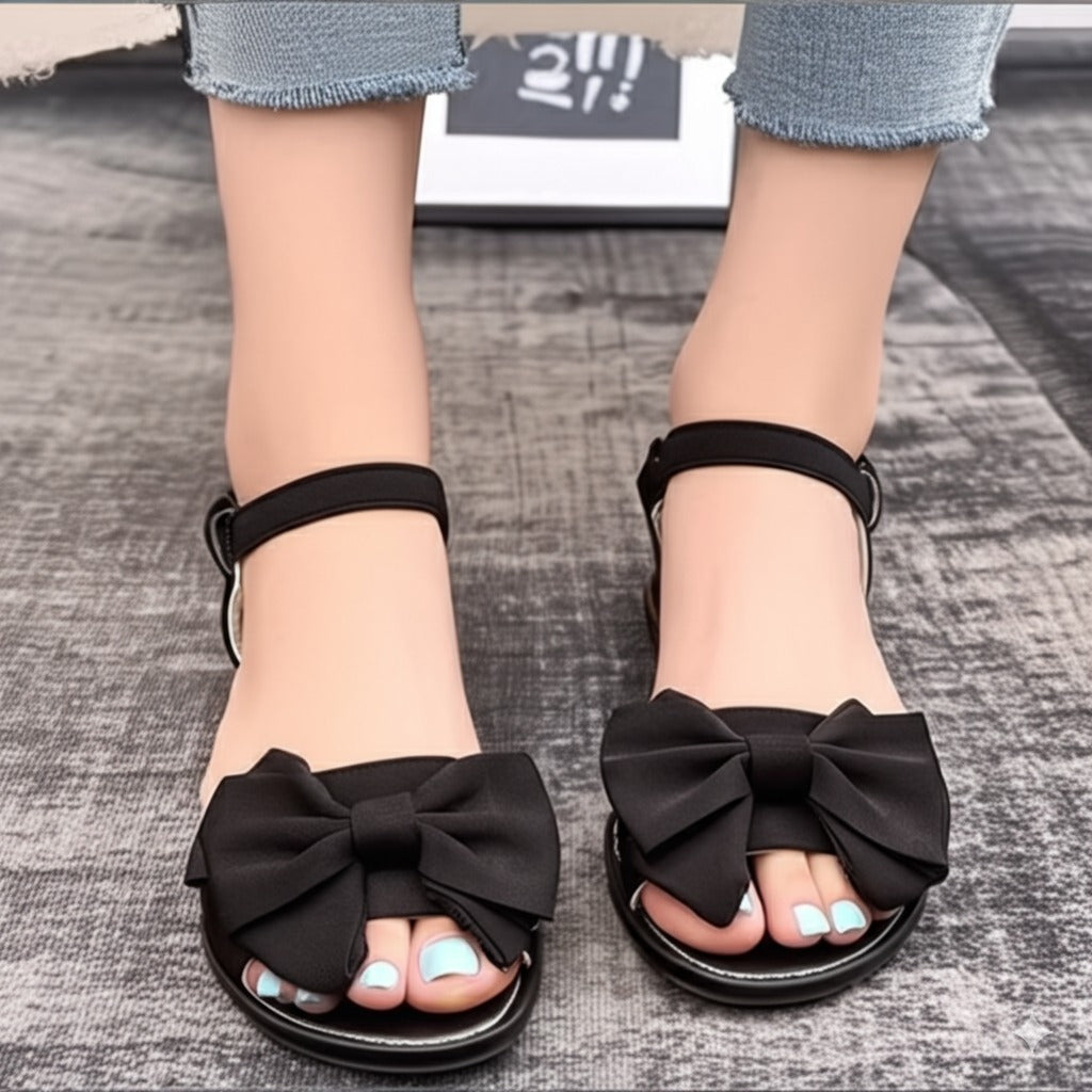 Black Bow - Embellished Ankle - Strap Sandals