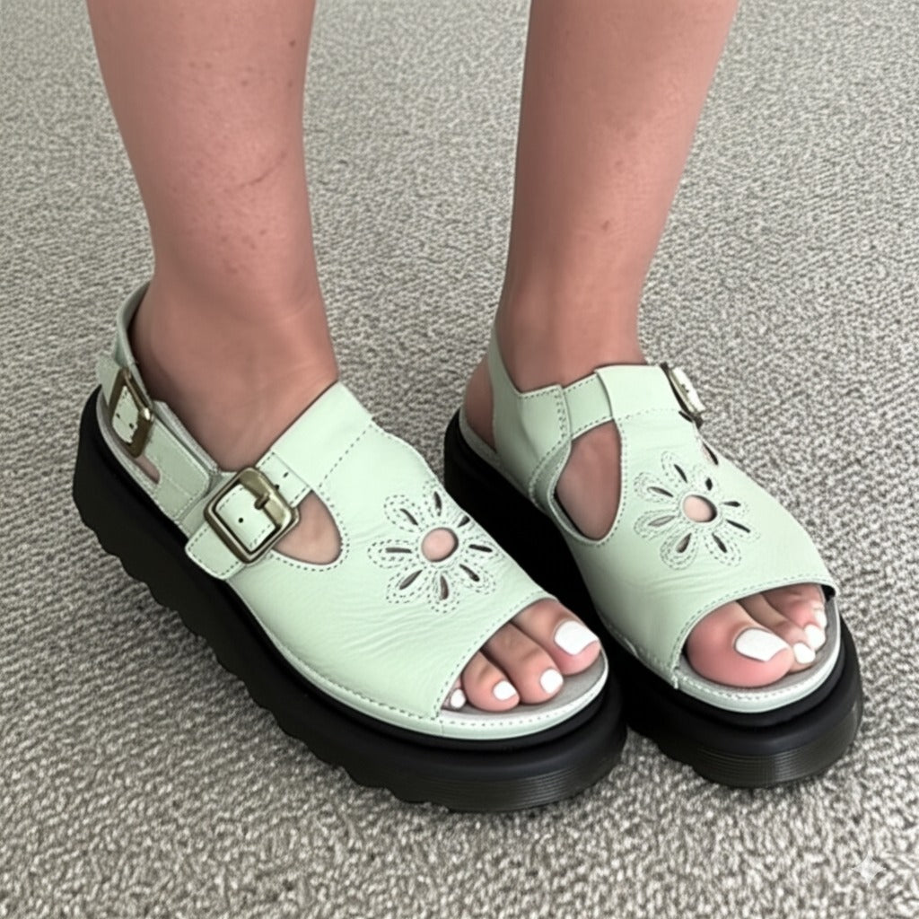 Floral - Cutout Light Green Platform Sandals