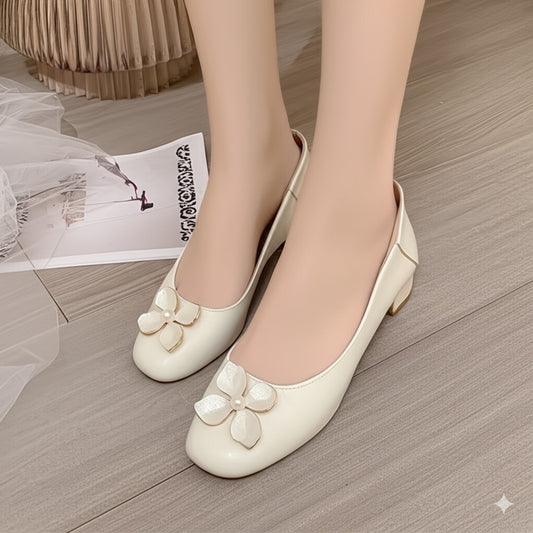 Beige Flower Embellished Soft Sole Flats