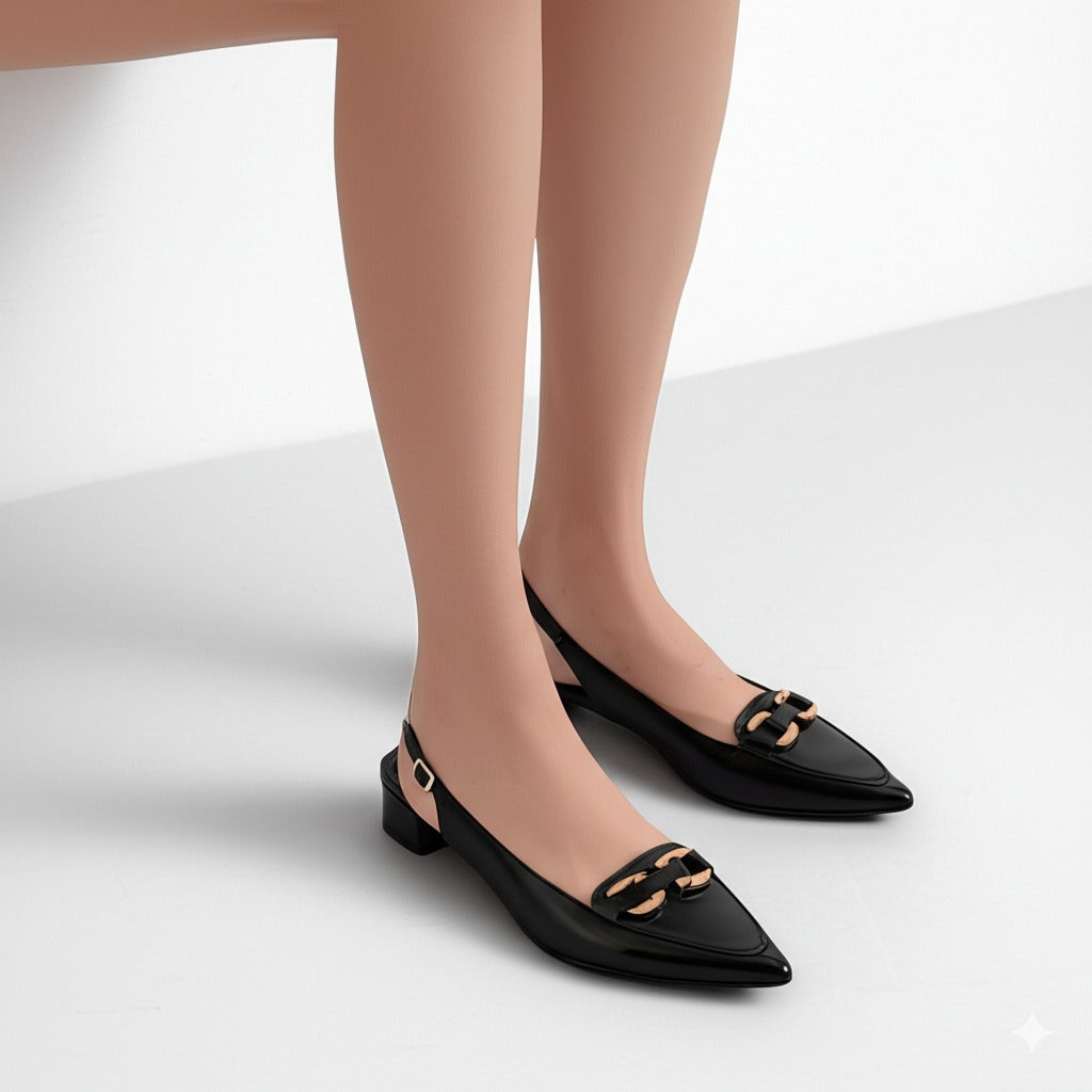 Toe Slingback Heels with Gold Hardware