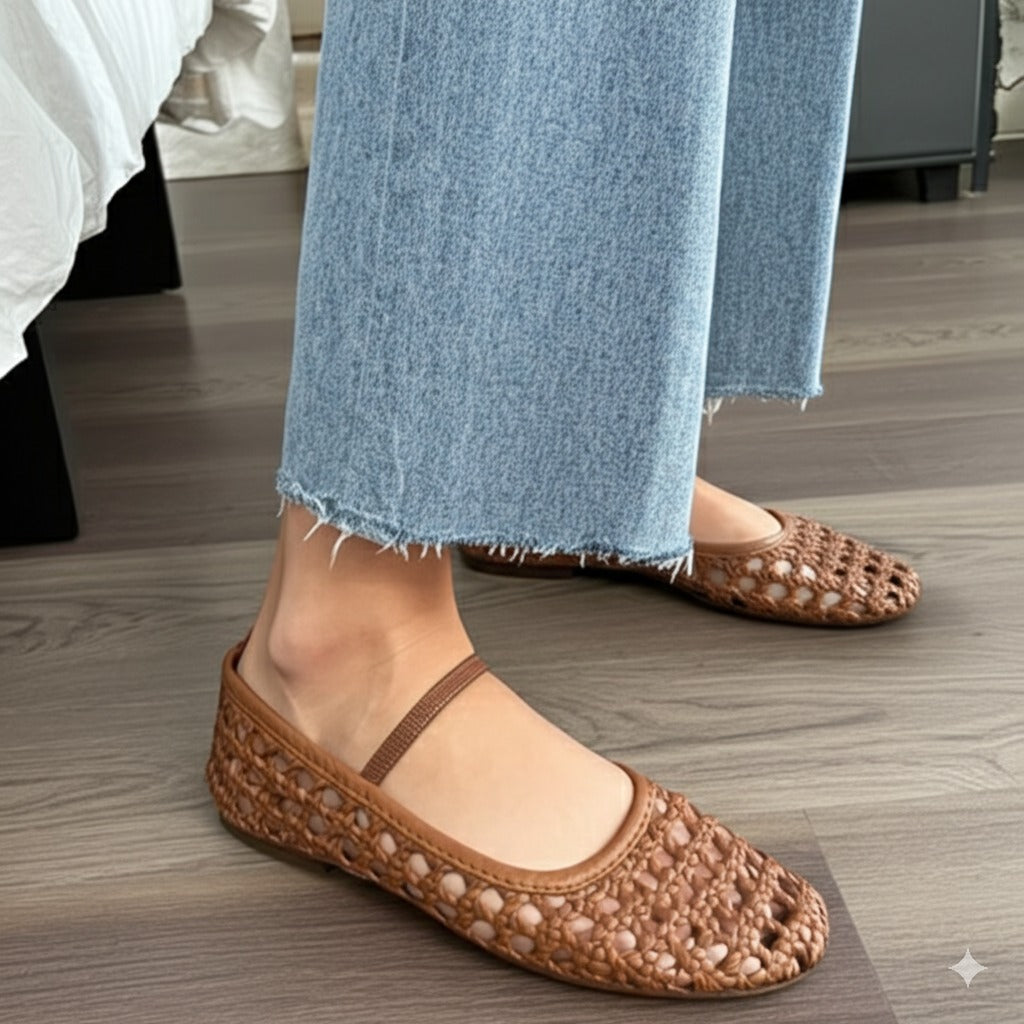 Brown Crochet Slingback Flats