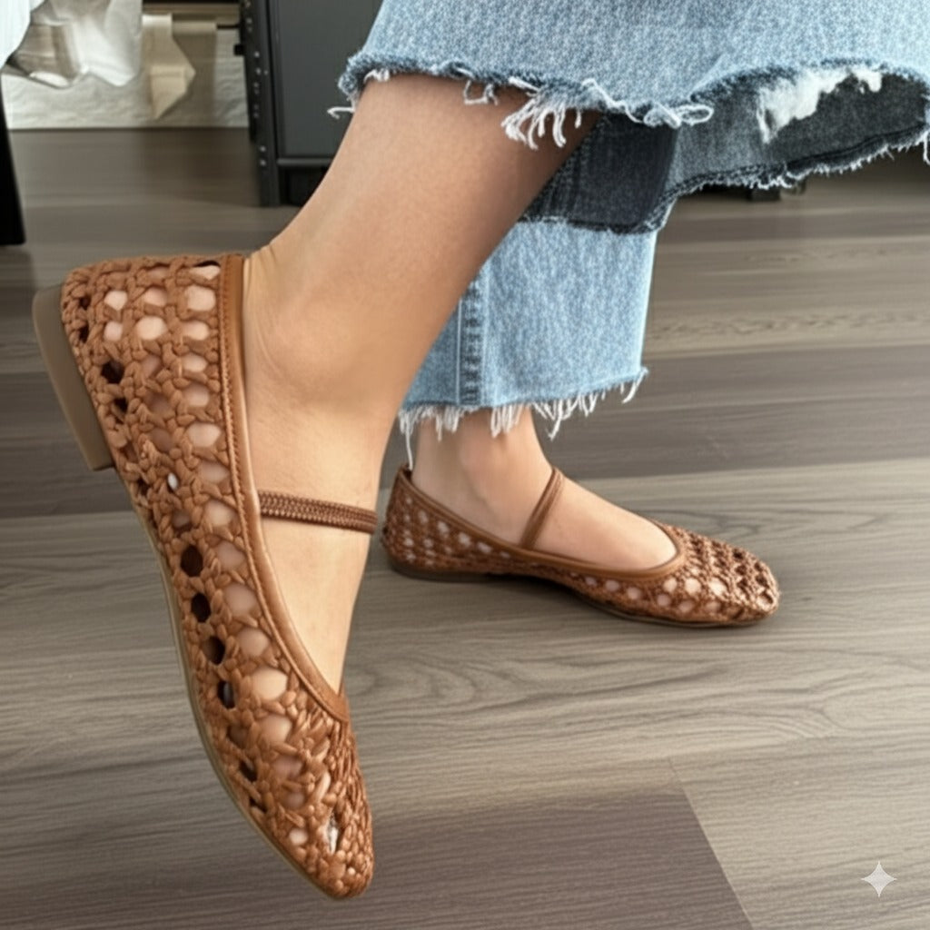 Brown Crochet Slingback Flats