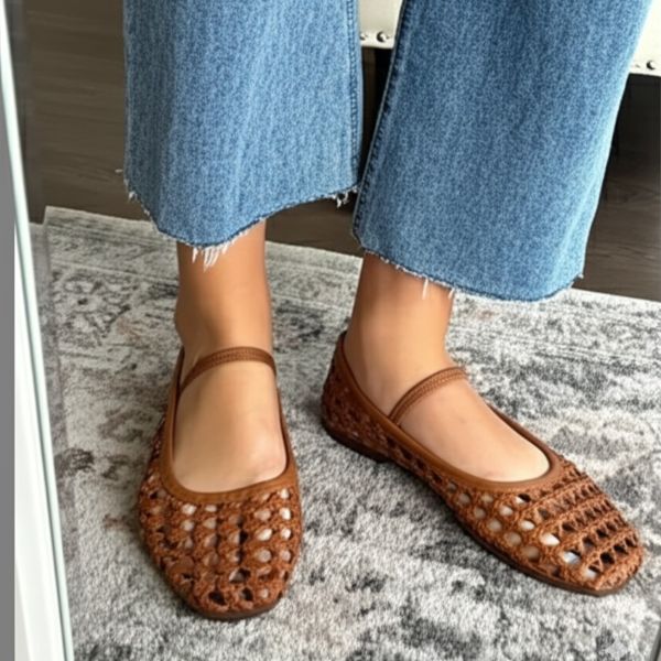Brown Crochet Slingback Flats