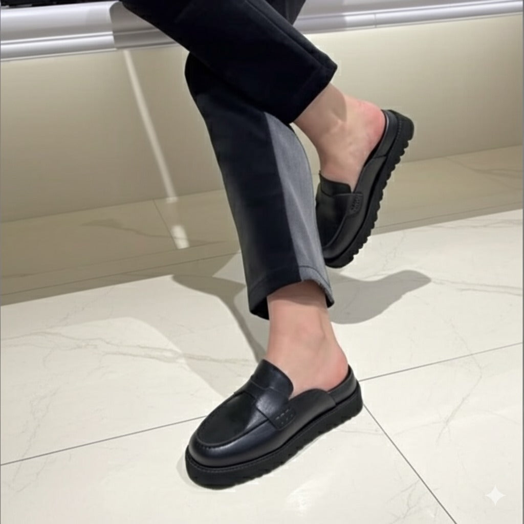 Leather Platform Loafer Mules