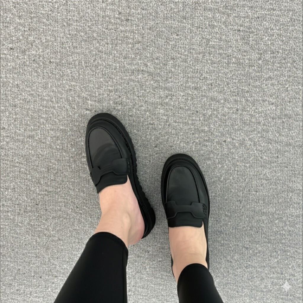Leather Platform Loafer Mules