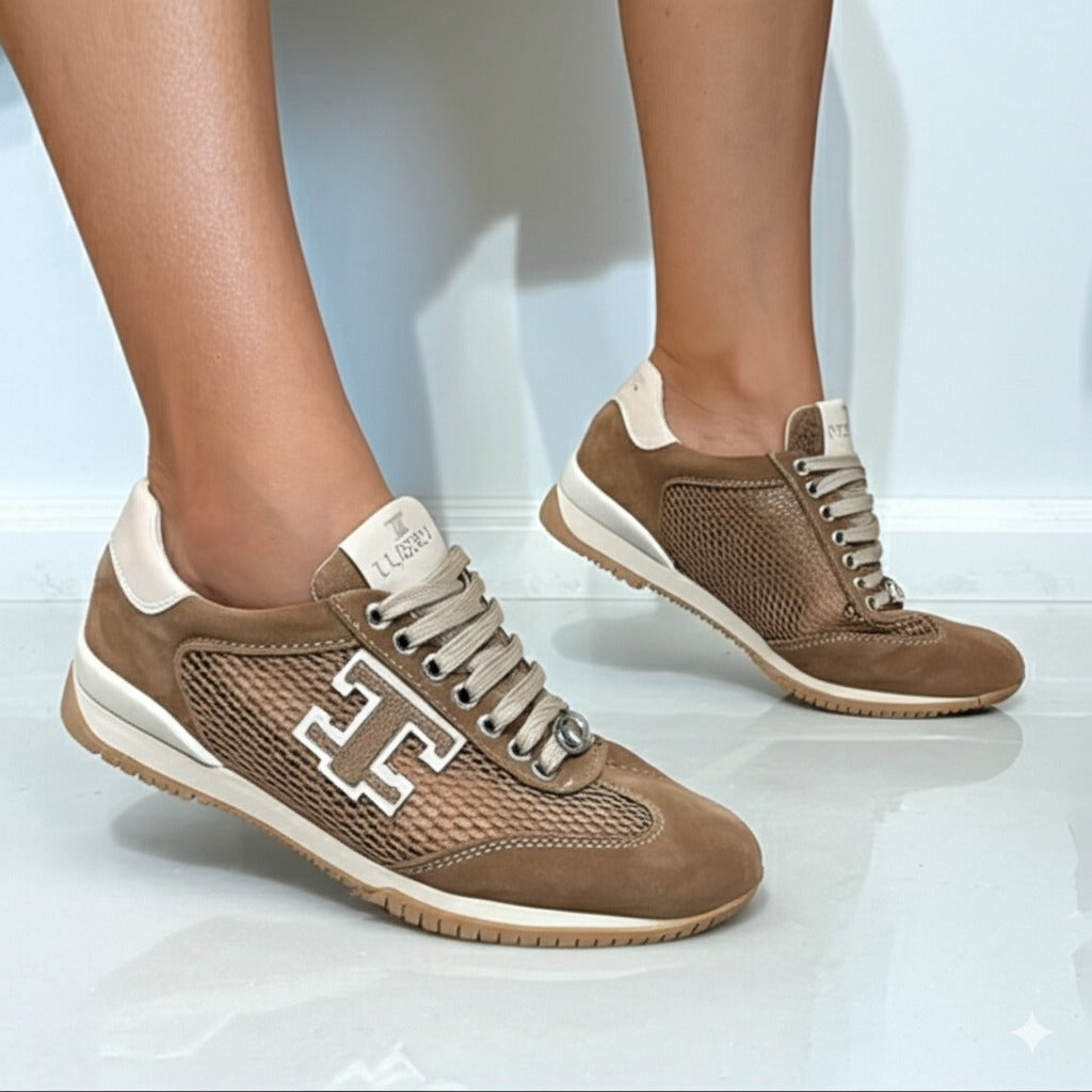 Mesh and Suede Sneakers with Embroidered Logo