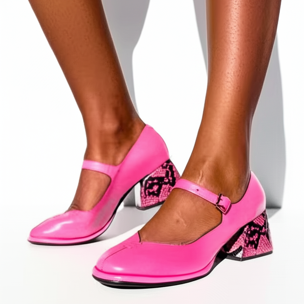 Pink Patent Mary Jane Block Heels