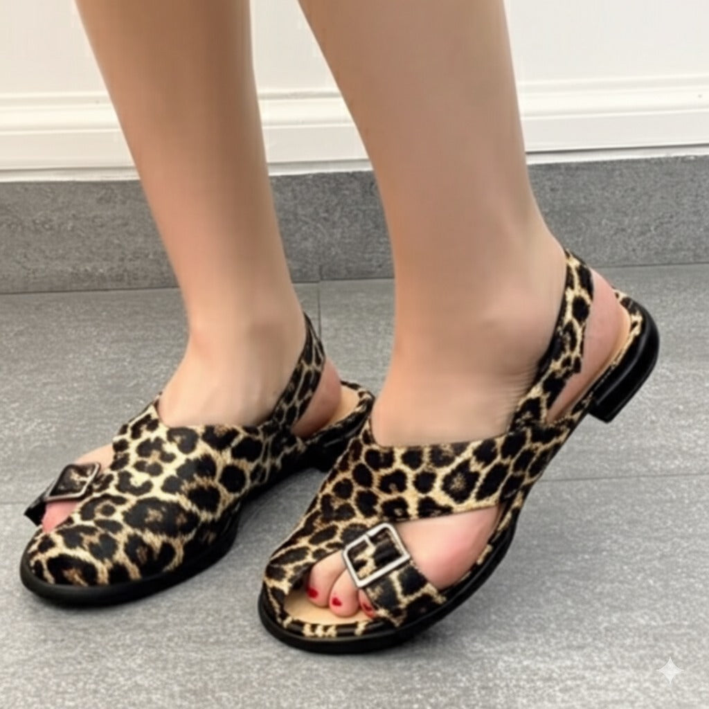 Leopard Print Open - Toe Sandals