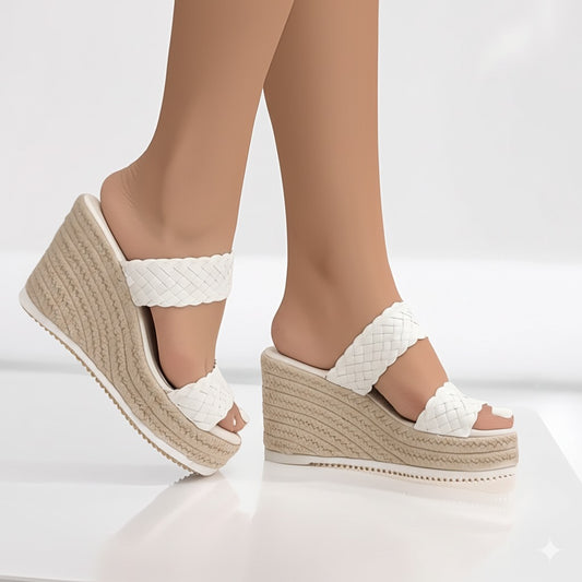 White Braided Espadrille Wedge Sandals