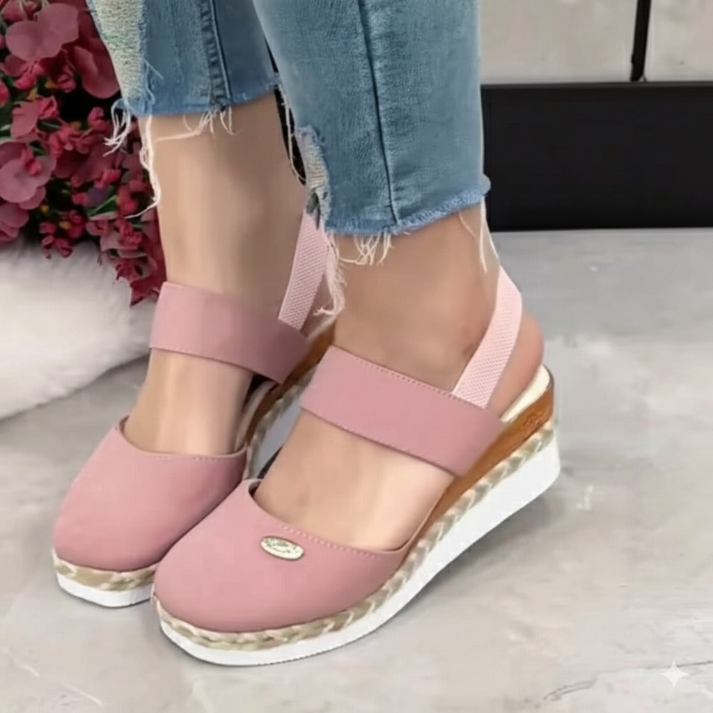 Pink Suede Wedge Sandals